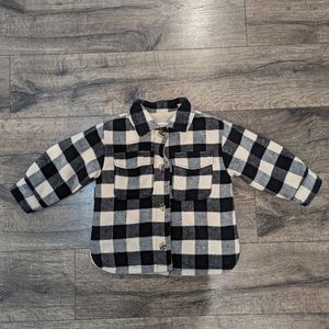 Zara 3-4 Year Toddler Girl Winter Coat Shacket Warm Plaid Black Cream 3T 4T